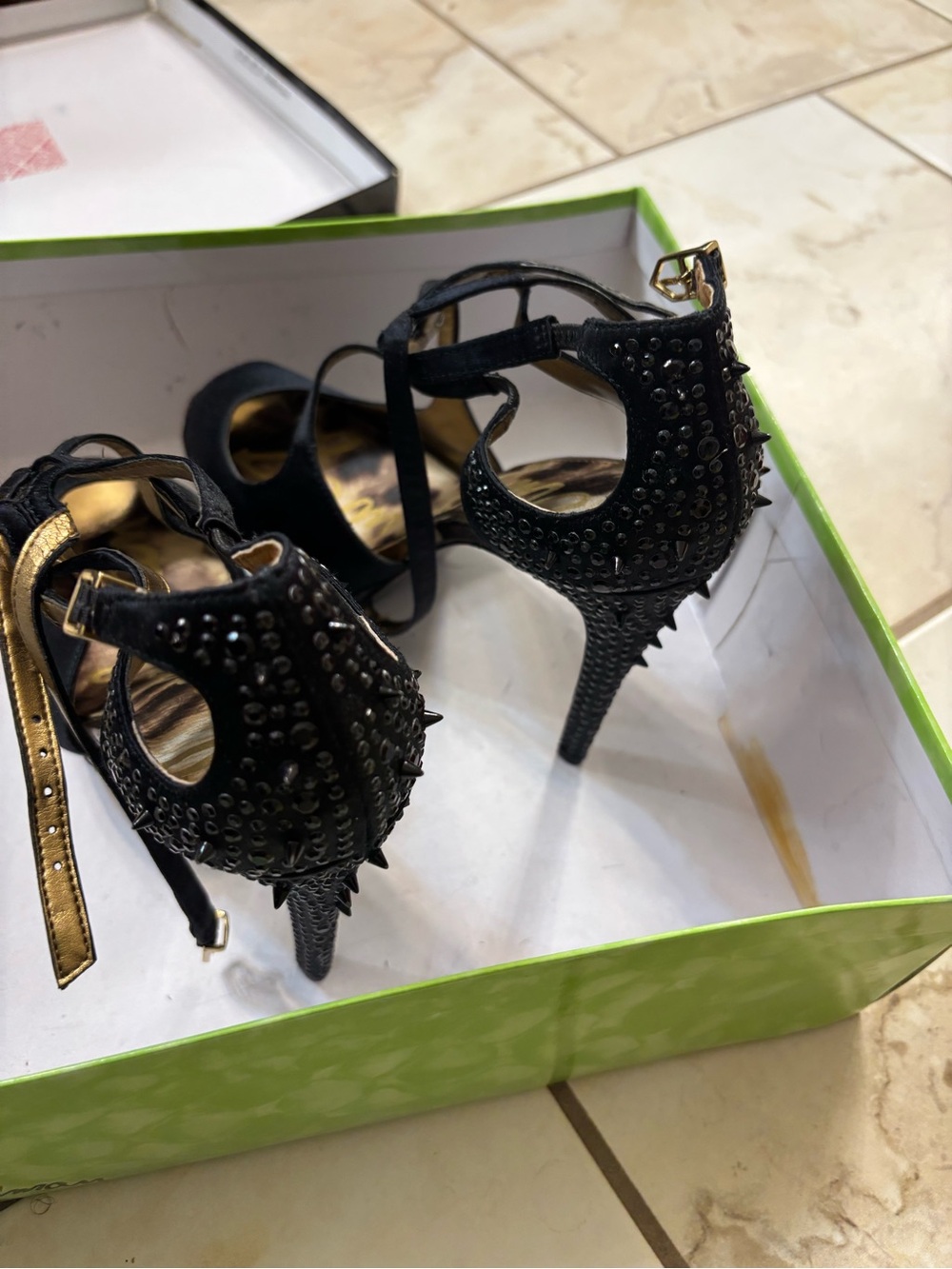 Sam Edelman Black Studded Spike Heel Ankle-Strap Sandals